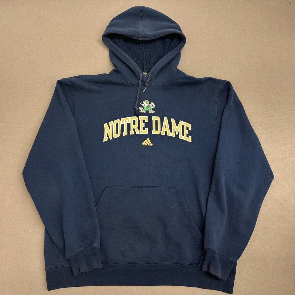 Adidas Notre Dame Fighting Irish Hoodie Mens Navy Blue Embroidered Pullover 2231